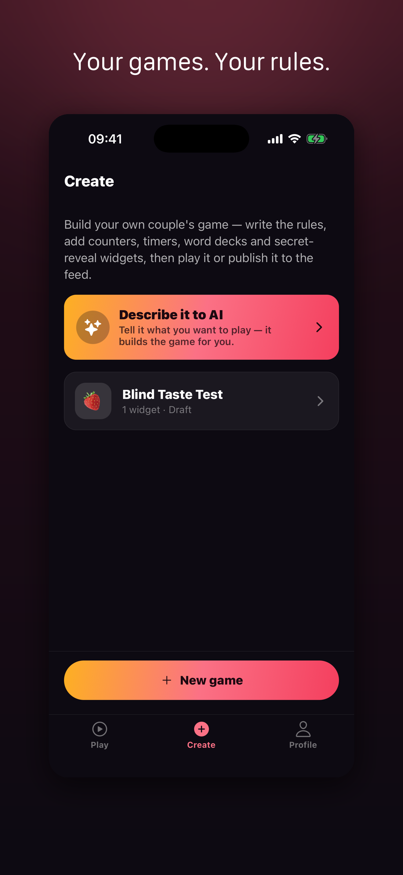 CouplePlay create screen